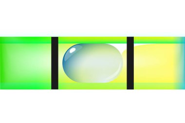 Green bubble level, tool isolated on white background. Macro top view, construction instrument. Spirit level close up. Ruler engineering equipment. Vector illustration Eps 10.