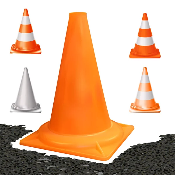 Stellen Sie Realistische Verkehrskegel Orange Farbe Isoliert Auf Weißem Hintergrund — Stockfoto