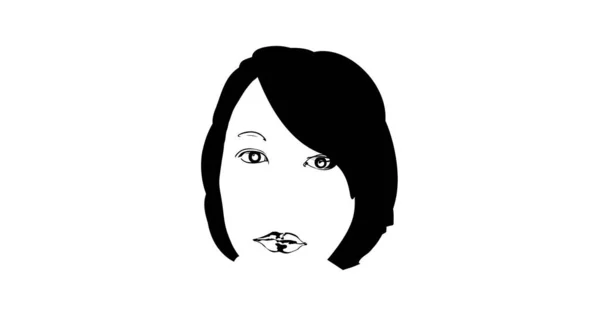 Muchacha Joven Boceto Cara Retrato Belleza Icono Negro Cara Mujer — Vector de stock