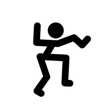 Çubuk Adam ikonu, dinamik pozisyon. Şekiller, duruş sembolü, işaret. Beyaz arka planda piktogram izole edildi. Sunum için soyut kişi. Vektör illüstrasyonu Eps 10.