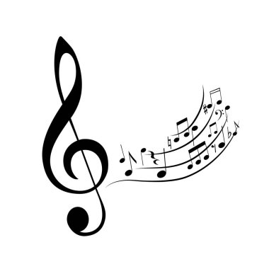 Müzik notaları, tasarım müzik elementleri beyaz arka planda izole edilmiş. Tek renkli kompozisyon, ses arkaplanı. Vektör illüstrasyonu Eps 10.