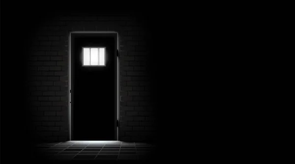 Prison Dark Background Metal Door Barred Window Brick Wall Jail — Stok Vektör