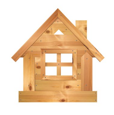 Ahşap evden dört bölümlü pencereye kadar beyaz arka planda izole edilmiş. Tahtadan yapılmış, çivilenmiş. Ahşap dokular, çiviler, sanat eserleri. Kırsal yapı