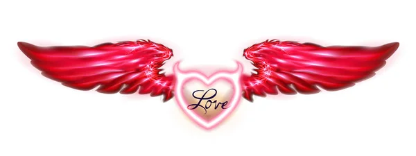 Czerwone Skrzydła Chochlik Lub Serce Diabła Izolowane Białym Tle Walentynkowa — Zdjęcie stockowe