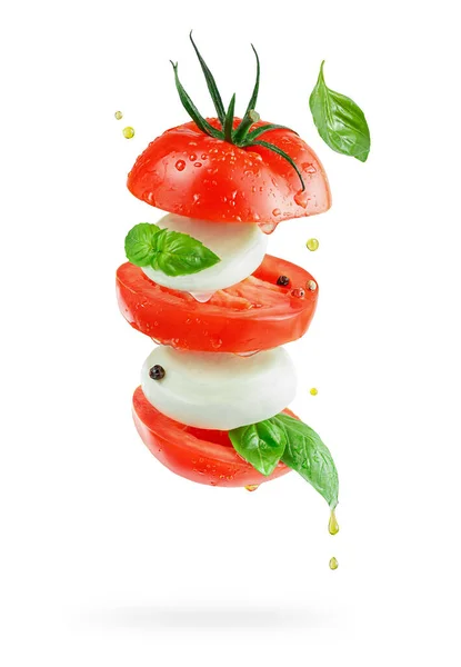 意大利沙拉卷心菜 用白芝士 西红柿和罗勒分离而成 — 图库照片