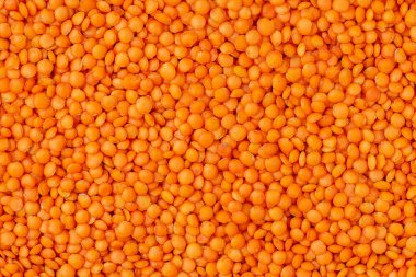 Kırmızı mercimek arka plan veya doku. Yakından, yukarıdan.