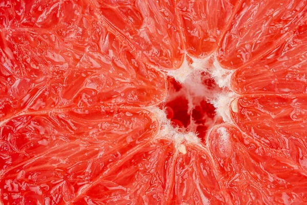 赤グレープフルーツの食感のマクロ 食品の背景 — ストック写真