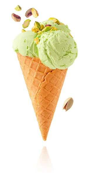 Pistachio Ice Cream Isolated Clipping Path White Background — Stock Photo, Image