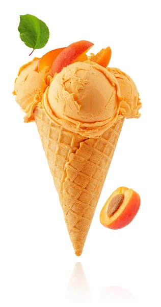 Apricot Ice Cream Cone Isolated Clipping Path — Stock Photo, Image