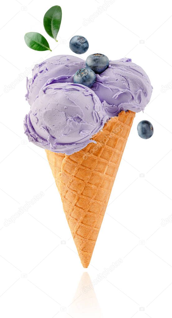 Blueberry ice cream isolated with clipping path on white background.