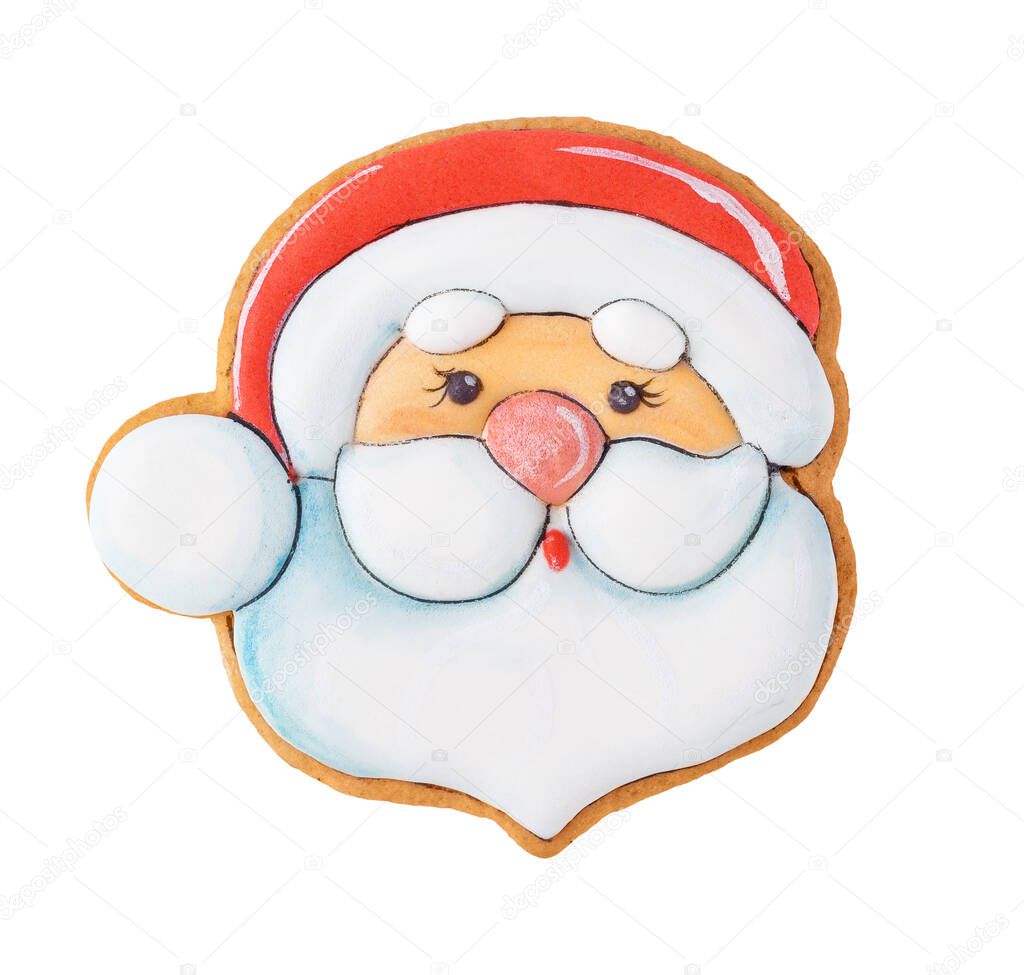 Santa Claus Christmas cookie isolated on white background with clipping path.