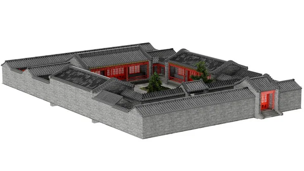 Geleneksel Çin Siheyuan avlusunu 3D rendeleme