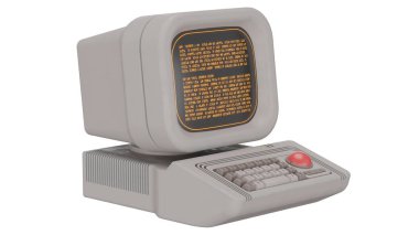 Beyaz arkaplanı olan bir bilgisayar klavyesinin 3 boyutlu görüntülenmesi