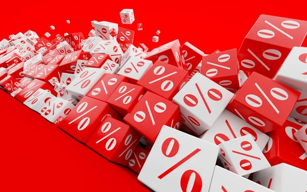 Red and white cubes with percentage sign concept. — Stock Photo, Image