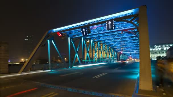 Waibaidu Bridge at night, Shanghai — Stockvideo