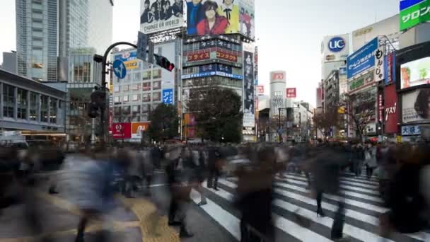 Chodci a doprava přes přejezd Shibuya — Stock video