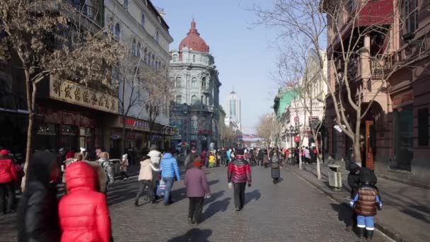 Calle comercial central, Harbin — Vídeo de stock