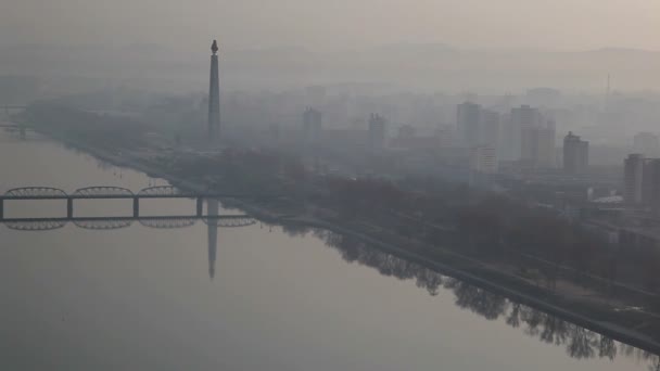 Vista de la mañana de la ciudad, Pyongyang — Vídeos de Stock