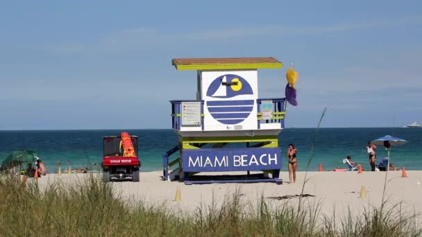 Styl art deco Chata Lifeguard na Miami Beach — Wideo stockowe
