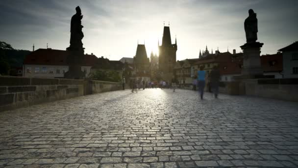 Charles överbryggar över floden Vitava, Prag — Stockvideo