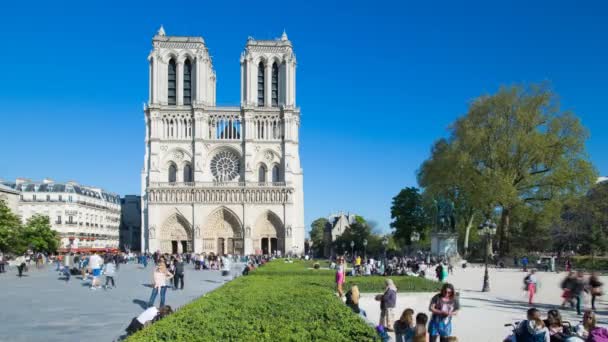 Turisté mimo katedrálu Notre Dame v Paříži — Stock video