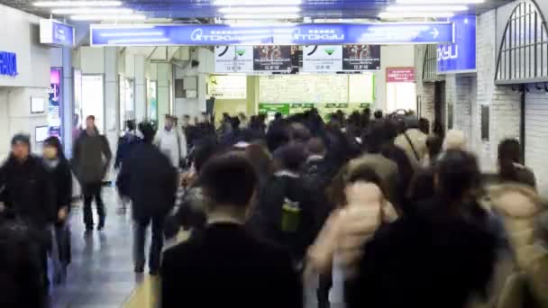 Työmatkalaiset kävelevät Shibuyan aseman läpi — kuvapankkivideo