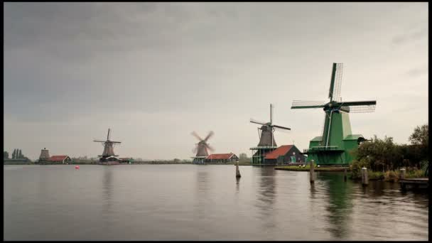 Moinhos de vento em Zaanse Schans — Vídeo de Stock