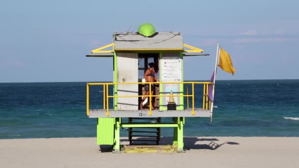 Art Deco Style Chata záchranné stráže na Miami Beach — Stock video