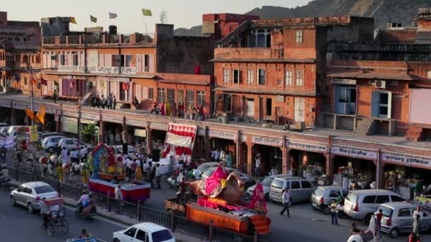 Traffic Street Life in de stad Jaipur — Stockvideo