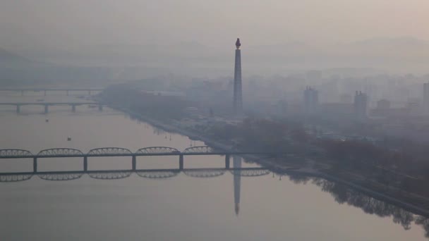 Vista de la mañana de la ciudad, Pyongyang — Vídeos de Stock