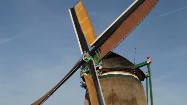 Moinho de vento tradicional em Zaanse Schans — Vídeo de Stock