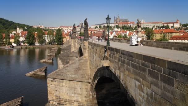 Puente de Carlos sobre el río Vitava, Praga — Vídeo de stock