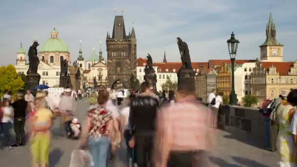 Karlův most přes řeku Vitava, Praha — Stock video