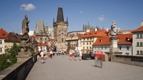 Chodci přes Charles Bridge — Stock video