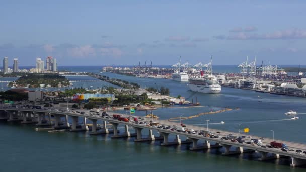 Mac Arthur Causeway and the Port of Miami — Stock Video