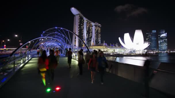 Iluminado Helix Bridge, Singapura — Vídeo de Stock