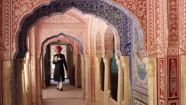 Waiter carrying Tea Tray in Samode Palace — Stock Video