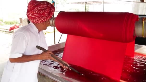 Jaipur yakınındaki bir fabrikada malzeme işlem boyama — Stok video
