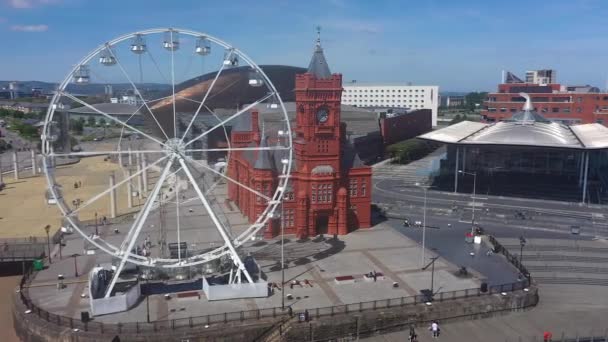 Pierhead Building Och Welsh Assembley Seneddd Cardiff Bay Wales Förenade — Stockvideo