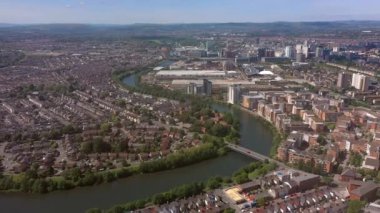 Cardiff şehri, Cardiff, Güney Glamorgan, Galler, Birleşik Krallık üzerinden havadan.