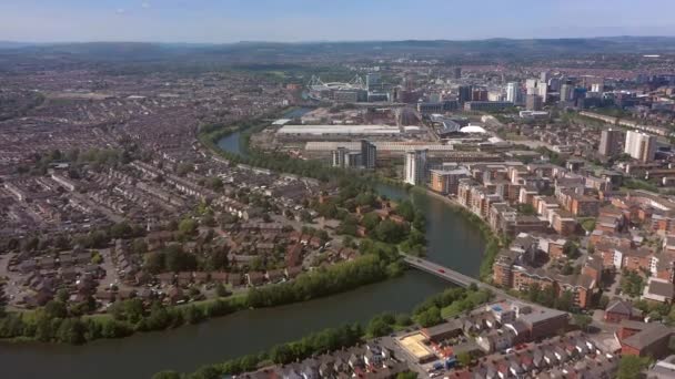 Aerial River Taff Cardiff City Cardiff South Glamorgan Ουαλία Ηνωμένο — Αρχείο Βίντεο