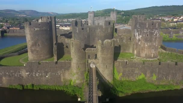 Castelo Caerphilly Castell Caerffili Castelo Medieval Que Domina Centro Cidade — Vídeo de Stock