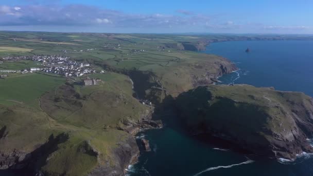 Flygfoto Över Tintagel North Cornish Coast Cornwall England Storbritannien — Stockvideo