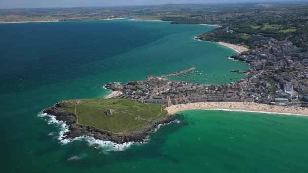 Vista Aérea Ives Pueblo Pesquero Tradicional Cornualles Cornualles Inglaterra Reino — Vídeo de stock