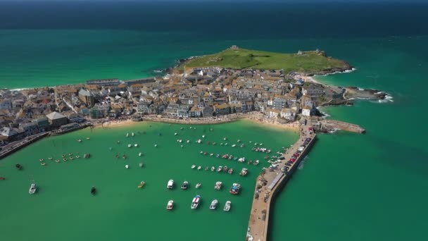 Luchtfoto Van Ives Traditioneel Vissersdorp Cornish Cornwall Engeland Verenigd Koninkrijk — Stockvideo