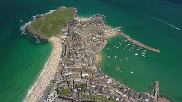 Luchtfoto Van Ives Traditioneel Vissersdorp Cornish Cornwall Engeland Verenigd Koninkrijk — Stockvideo