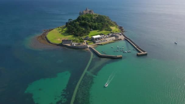 Saint Michael Dağı Marazion Penzance Cornwall Ngiltere Yakınlarındaki Hava Manzarası — Stok video