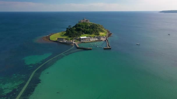 Veduta Aerea Del Monte San Michele Marazion Vicino Penzance Cornovaglia — Video Stock