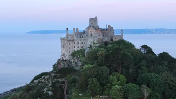 Veduta Aerea Del Monte San Michele Marazion Vicino Penzance Cornovaglia — Video Stock