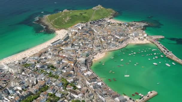 Luchtfoto Van Ives Traditioneel Vissersdorp Cornish Cornwall Engeland Verenigd Koninkrijk — Stockvideo